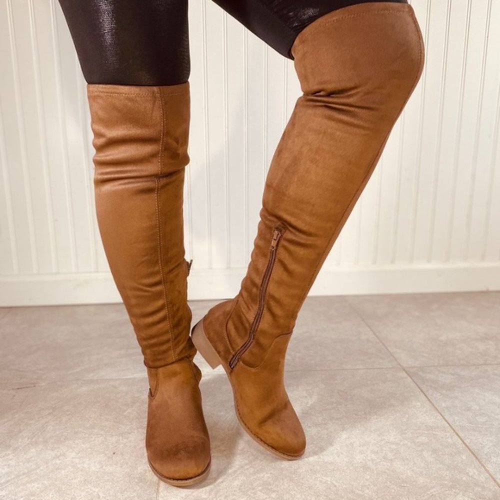 Worthington Woman's Primrose Taupe Block Heel Over the Knee Boots Size 6.5 $80